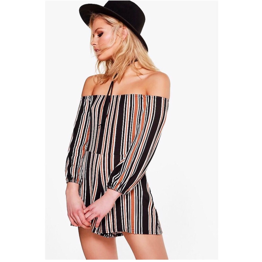 Holly Stripe Off The Shoulder Jersey Playsuit